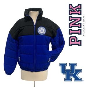 PINK Victoria's Secret Black and Blue Puffer Jacket University of Kentucky- 6126